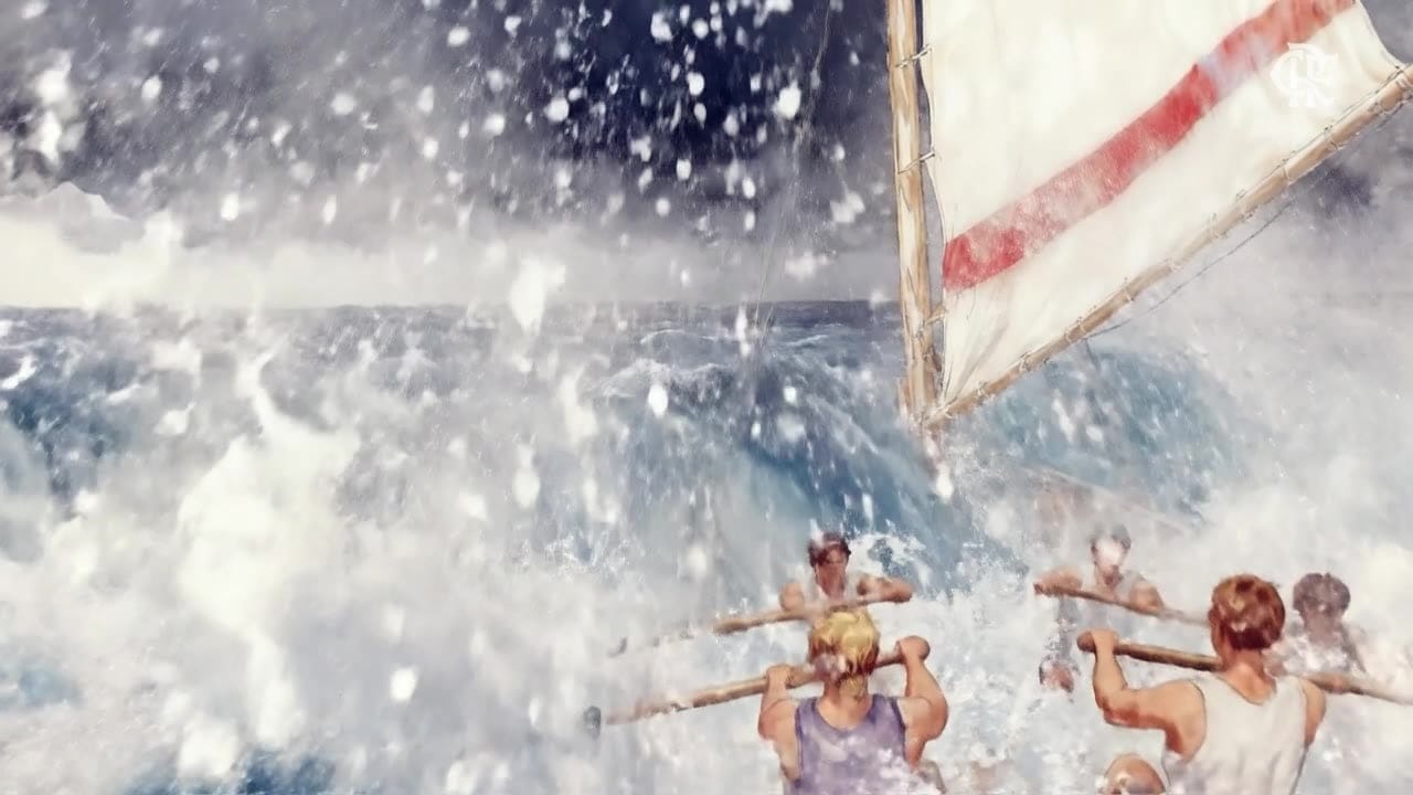 Still do filme: remadores em meio à tempestade, em aquarela