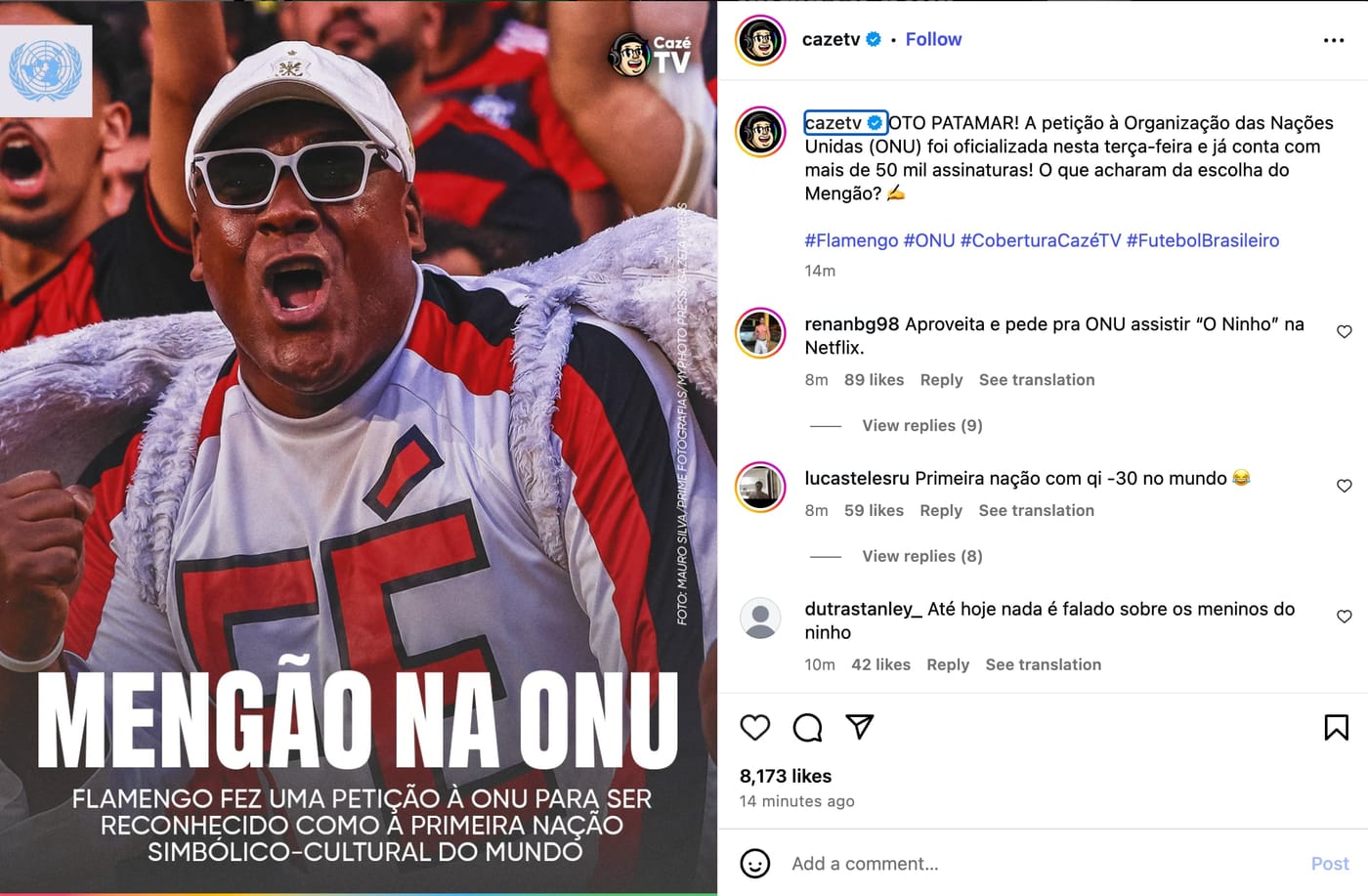 Print da repercussão da campanha no Instagram da CazéTV