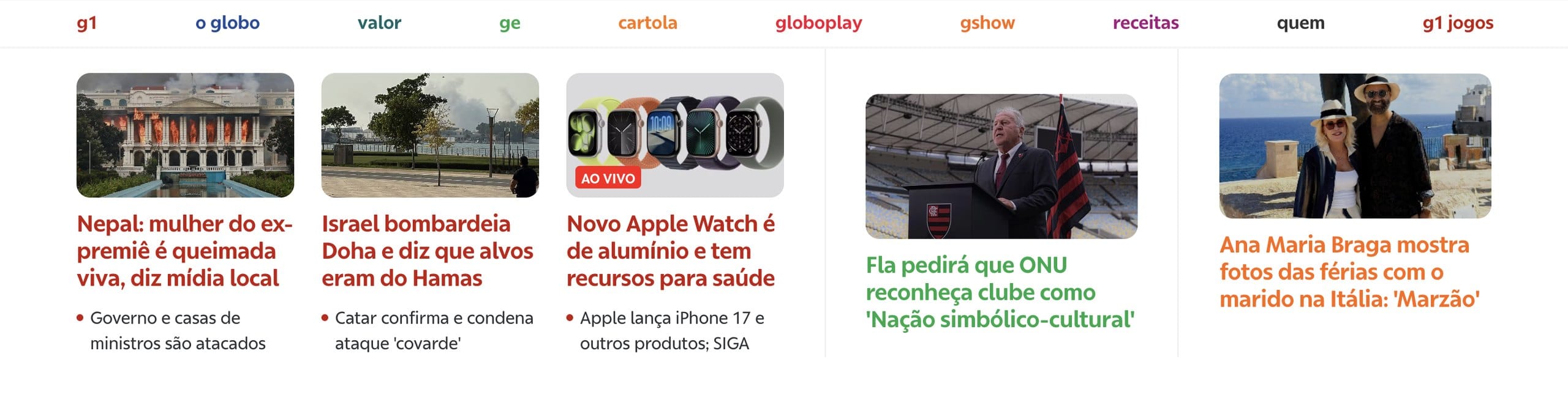 Capa do globo.com com a manchete: Fla pedirá que ONU reconheça clube como Nação simbólico-cultural